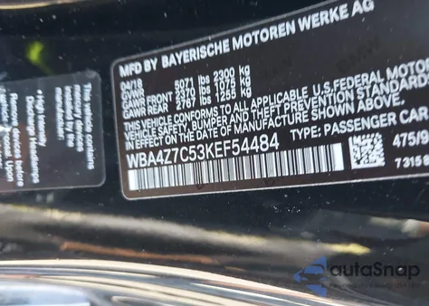 2019 BMW 440I xDrive from USA, damaged, VIN WBA4Z7C53KEF54484